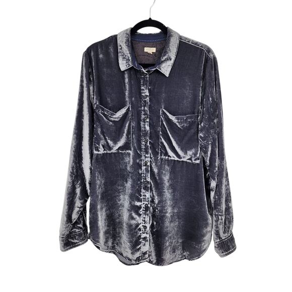Anthropologie Pilcro Hadley Relaxed Fit Velvet Button Down Top Size XL - Picture 1 of 5
